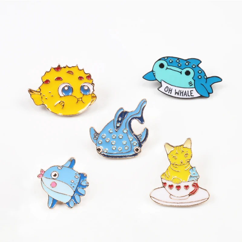 Милая мультяшная морская брошь с животными Кит Акула осьминог эмалированная