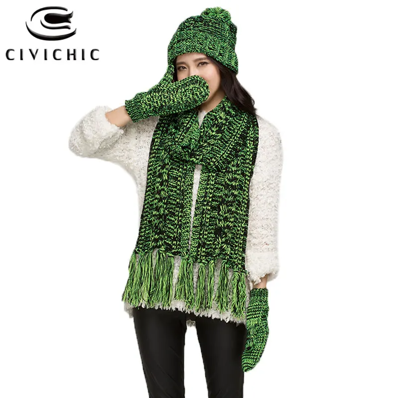 Шикарный женский вязаный шарф шапка перчатки флисовый Бархатный комплект из 3