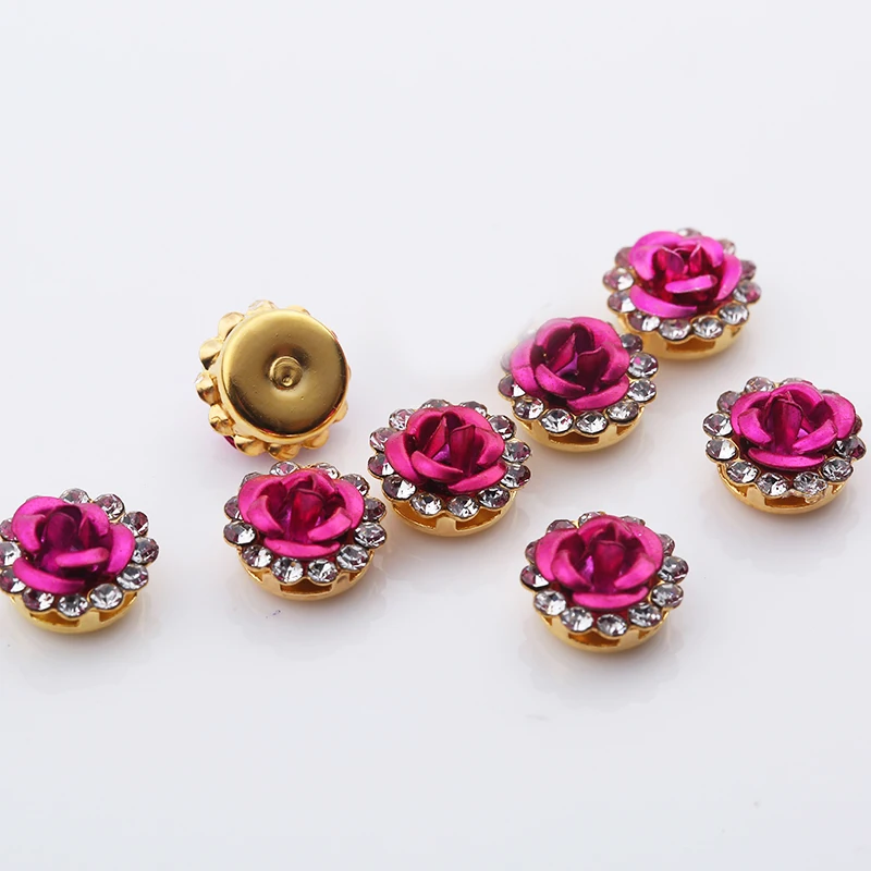 Rose RESEN, 100 шт, 10 мм, разноцветные модные круглые стразы для шитья, стеклянные хрустальные стразы в форме цветка, пришивные стразы для свадебного украшения - Цвет: Rose