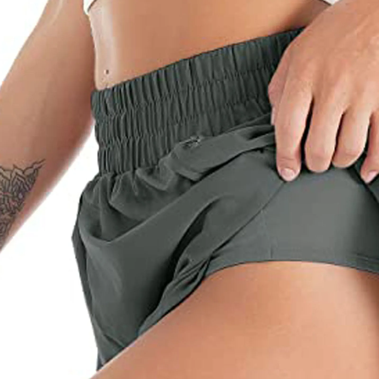 

#48 Women Solid Running Shorts Sport Elastic Waist Workout Pocket Shorts Running Casual Solid Color