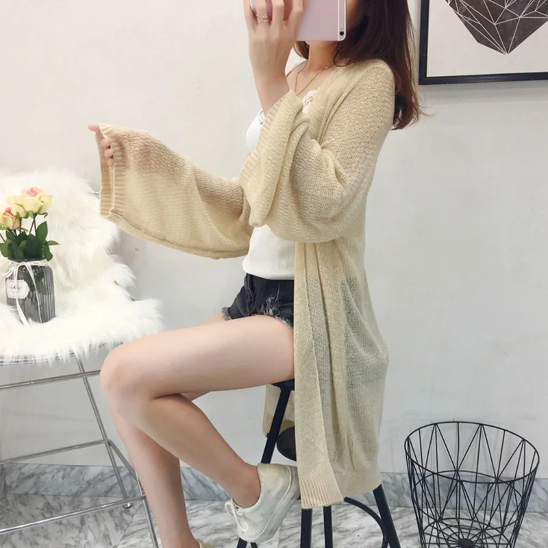 

Summer Beach Sunscreen Cardigan Women Long Sleeve Knitted Cardigan Long Cover Up Rk
