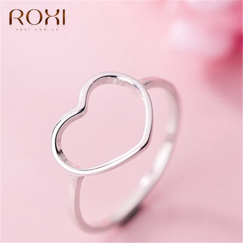 ROXI, 925 пробы, серебряные, минималистичные кольца на палец для женщин, свадебные ювелирные изделия, кольцо с полым сердцем, обручение, подарок, лаконичное кольцо для пары