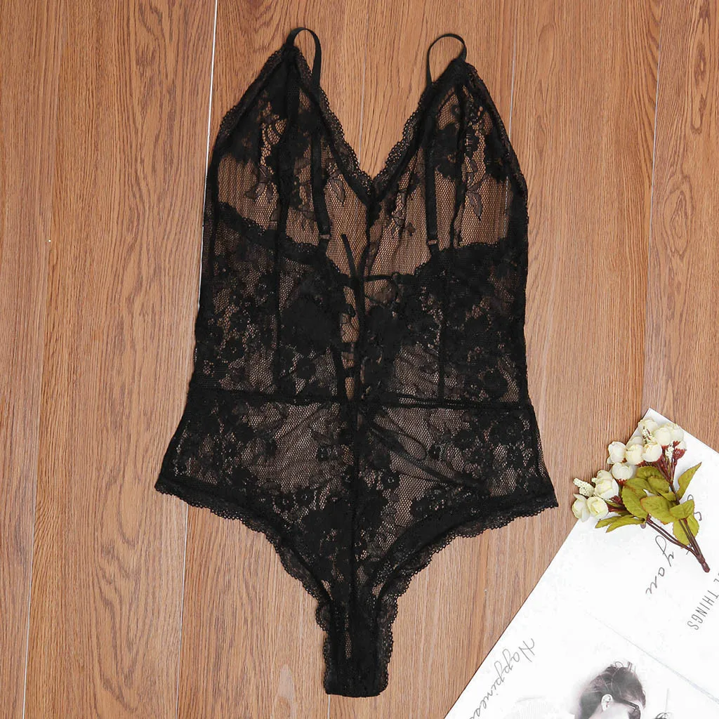 Black Плюс Размеры пижамы, женская ночная одежда Сисси Babydoll нижнее бельё для девочек Для женщин сексуальное, Эротическое белье для девочек кружевное платье с v-образным вырезом, одежда для сна, ночная одежда - Цвет: Black