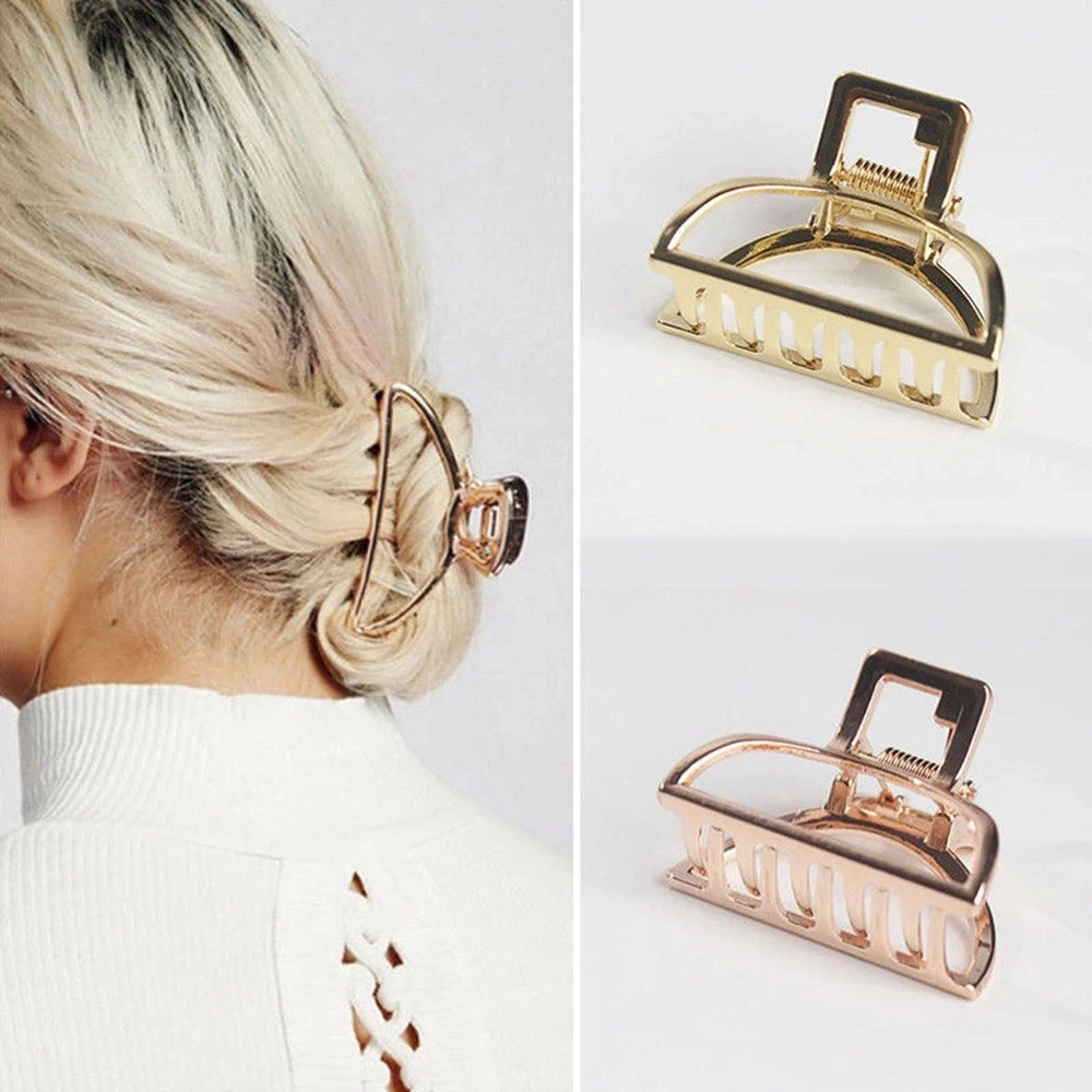 

Women Girls Geometric Hair Claw Clamp Hair Crab Moon Shape Hair Clip Claws Metal Plastic Solid Color Salon Styling Holding Tools