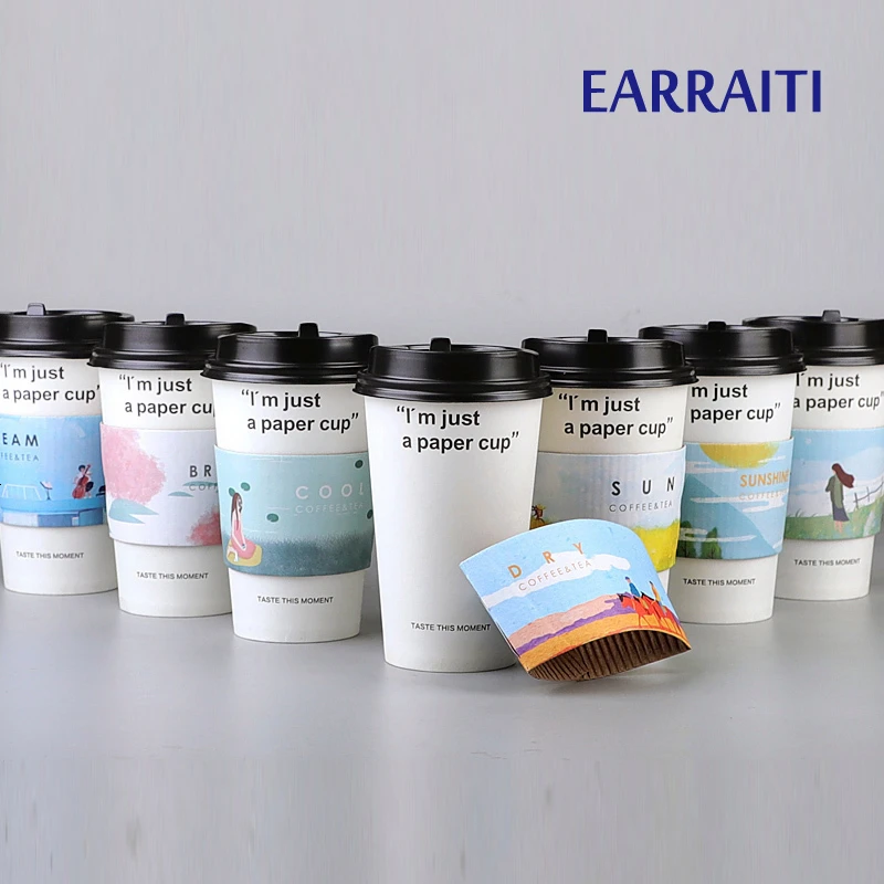 400 шт одноразовые чашки рукав молочный чай магазин кофейная чашка двойной слой