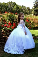 formal white flower girl dress tulle first communion baptism little girl lace princess baby toddler birthday party dress