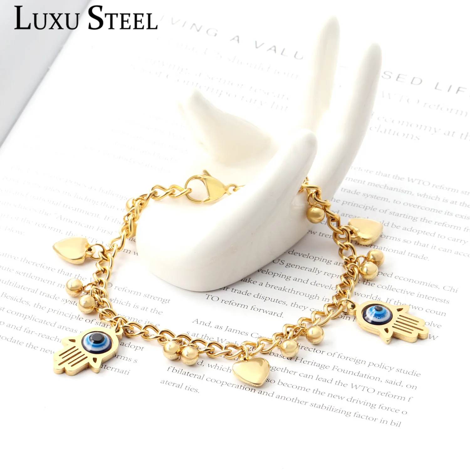 LUXUSTEEL круглый шар из бисера Сердце кубинское звено цепи браслеты женские