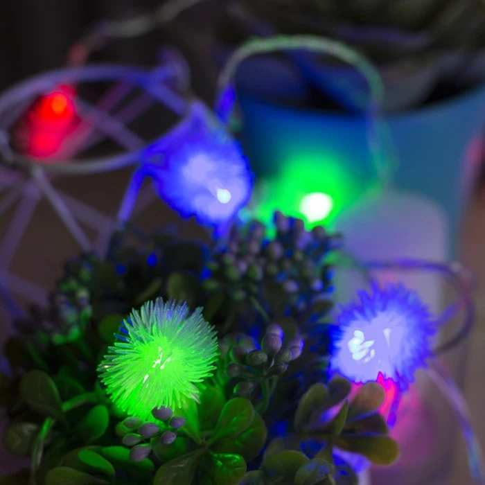 Гирлянда "Нить" с насадками “Ежики” 5 м LED 20 220V мигает нить прозрачная
