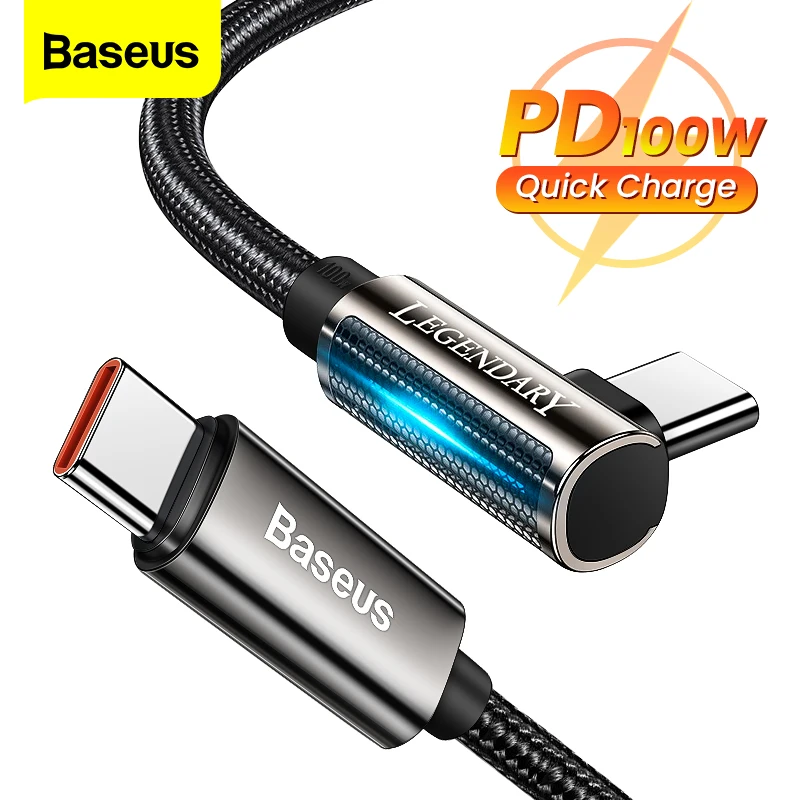Baseus PD 100W USB Type C to USB C Cable 90 Degree Fast Charging Charger Wire Cord For Macbook Samsung Xiaomi Huawei USBC Cable
