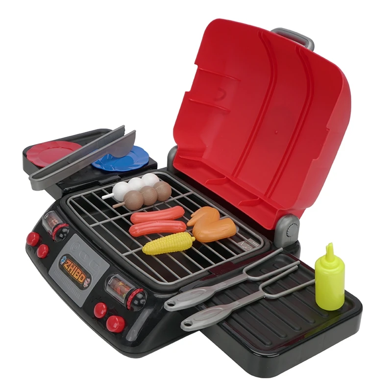

Kitchen Pretend Play Toys Simulation Electric BBQ Grill Sausage Wing Tomato Sauce Cooking Machine Kids Children Dolls Toy