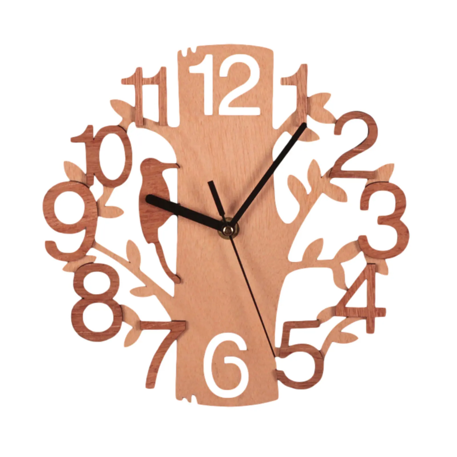 Деревянные настенные часы украшения тихий рисунок птицы большие арабские цифры