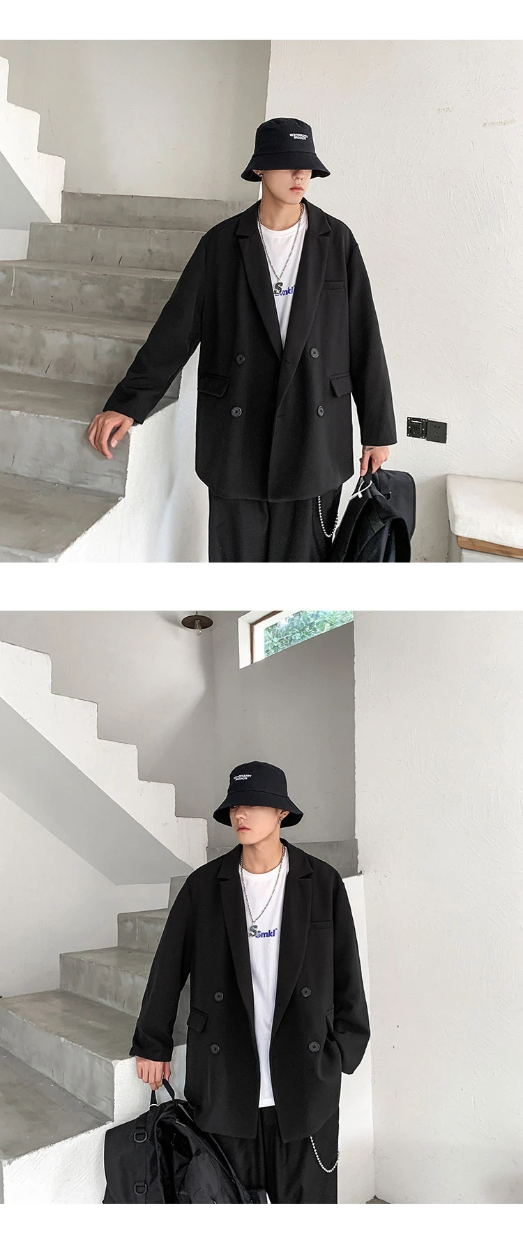 Korean New Men Blazer Black Oversized Blazer Masculino Casual Student Men Blazer hombre