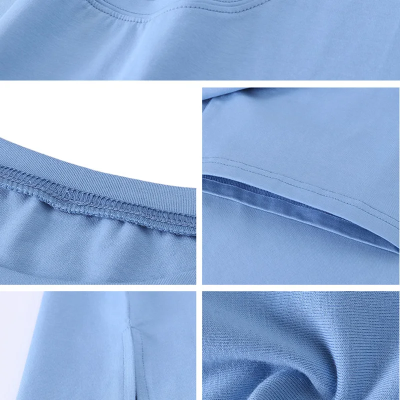 Женская футболка с коротким рукавом Sungtin Однотонная синяя свободная круглым