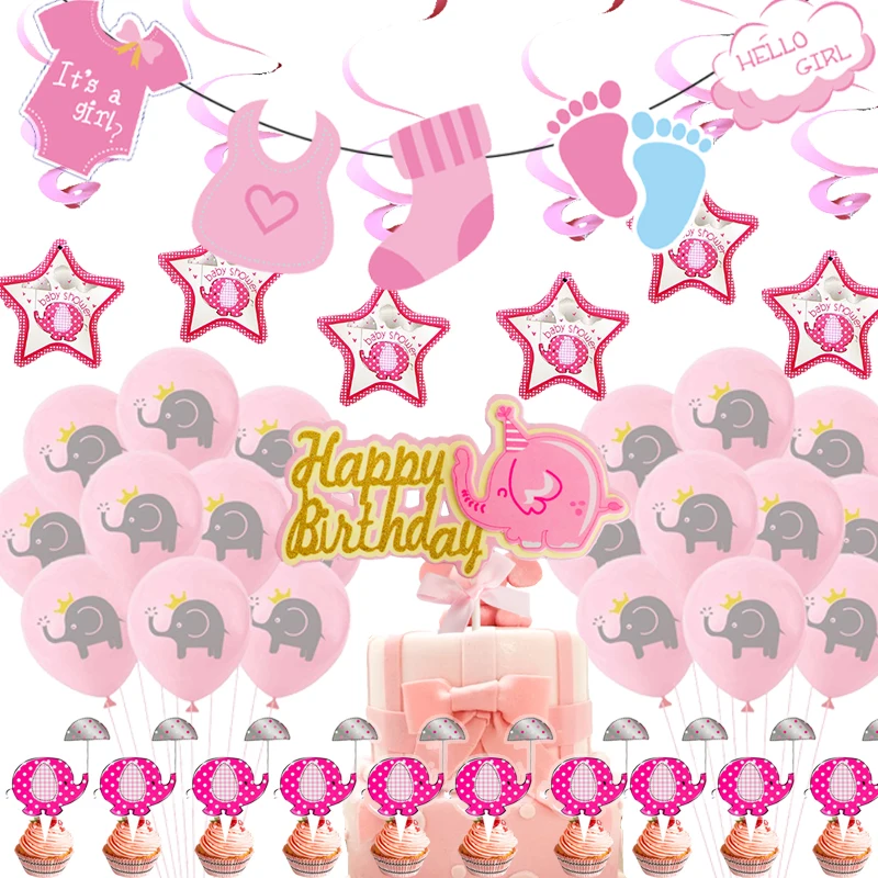 

Pink Elephant Happy Birthday Holiday Party Disposable Tableware Supplies Baby Show Paper Plate Cup Paper Towel BAG