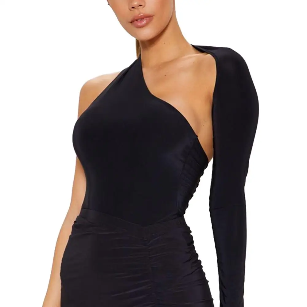 Hirigin Сексуальное Женское боди на одно плечо облегающее черное красное женское
