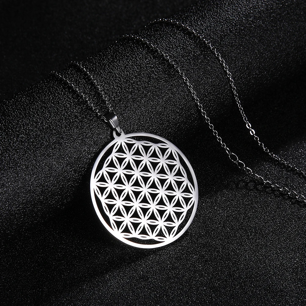

COOLTIME Hollow Flower of Life Geometric Chain Necklace for Women Valentines Day Gift Stainless Steel Jewelry Pendant Necklace