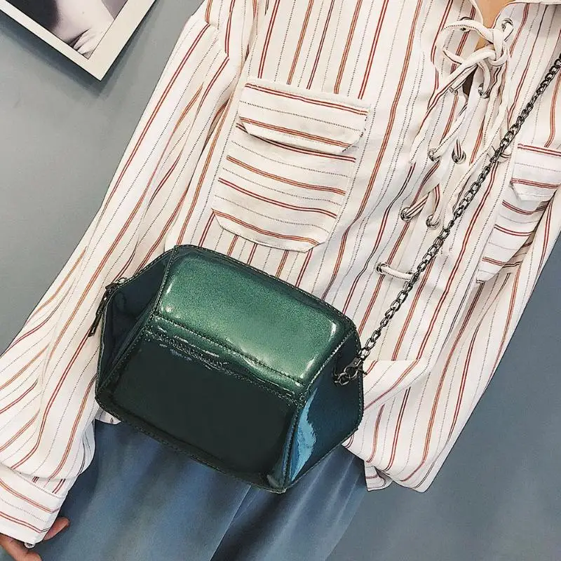 WEIXIER новая простая мини-сумка из лакированной кожи в стиле ретро с цепочкой через