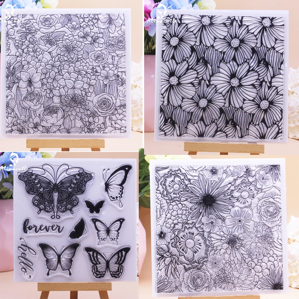 

Alinacutle CLEAR STAMPS Wild Floral Bloom Scrapbook Card Album Paper Craft Rubber Transparent Silicon Clear Stamp
