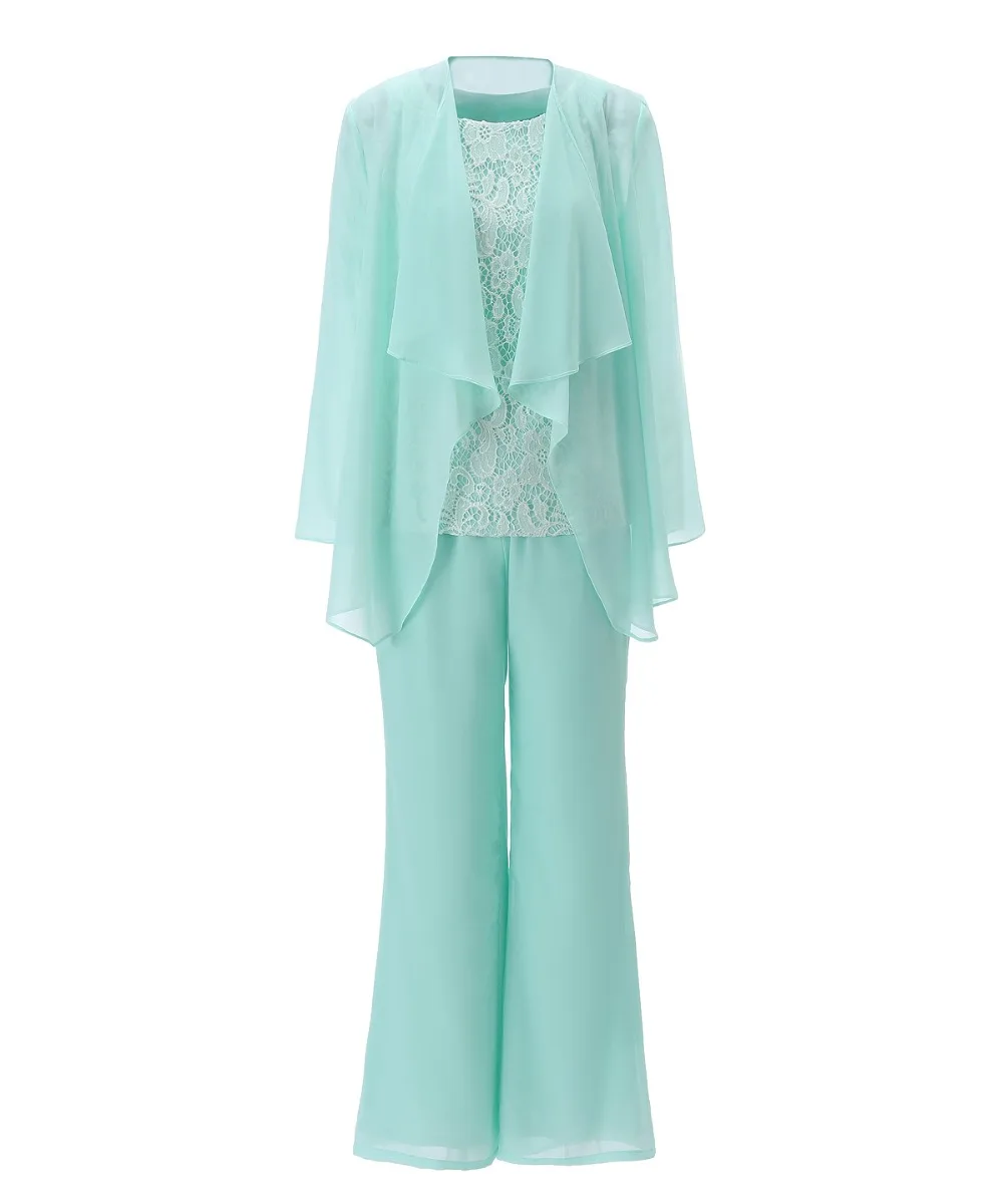Mother of the Bride Dresses Elegant Grey Lace Chiffon Long Sleeves 2020 Pantsuit 3 Pieces Plus Size Wedding Party Guest Gown | Свадьбы и