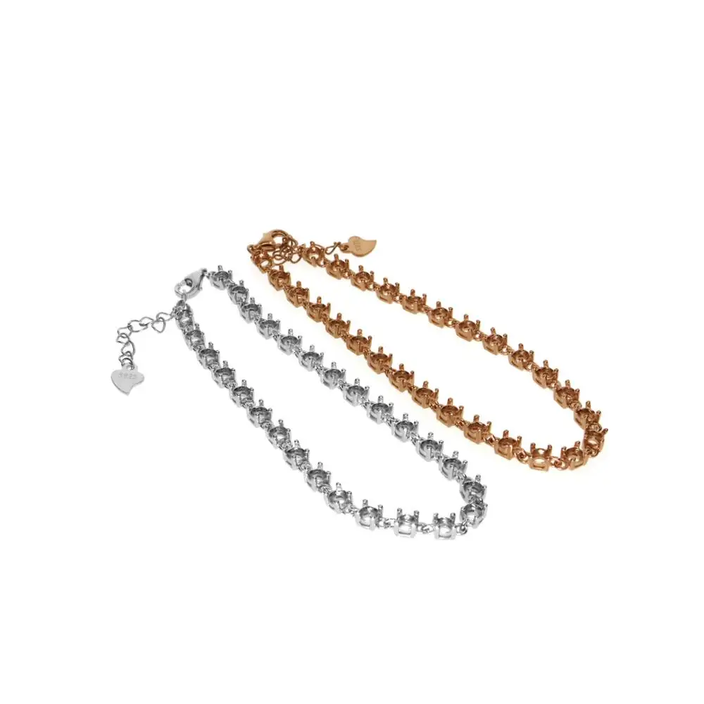 

3 мм круглая рамка Роскошные 27 драгоценных камней CZ камень твердый 925 пробы Серебряный зубчатый браслет настройки 1900214