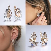 12 styles 585 rose gold color earrings for women girl cz stone flower leaf earrings shaped elegant wedding jewelry gifts ge335a