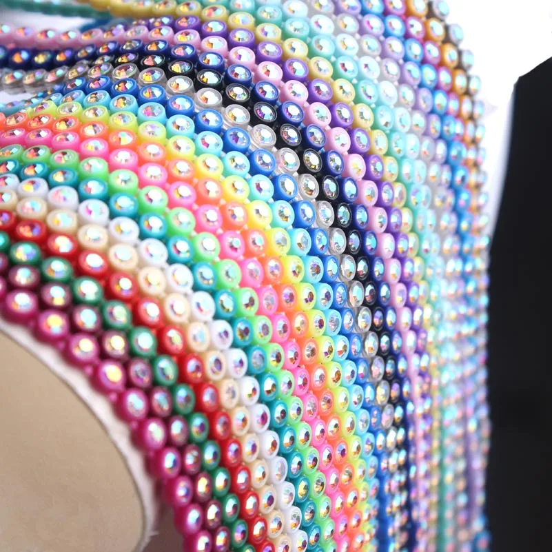 

Taidian Colorful Plastic Rhinestone Banding SS8 And SS6 Native Beaded Handmade 28-30Yard 1 Yard Per Color