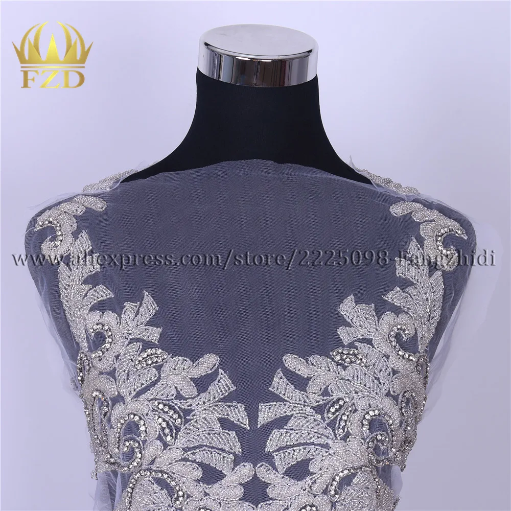 FZD 1 Set Sew on Silver rhinestone Bodice applique fashion Party Gown bodices Patches Rhinestones beads for Wedding Dresses | Дом и сад