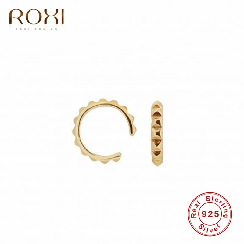 ROXI 1 пара сережек с заклепками и шипами, простые серьги с ушками, не проколочные серьги, кольцо с шумом, серьги из стерлингового серебра 925 пробы для женщин