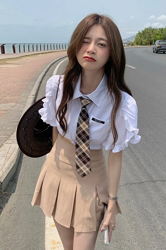 Костюм с юбкой JK в студенческом стиле милая и крутая плиссированная юбка Новинка