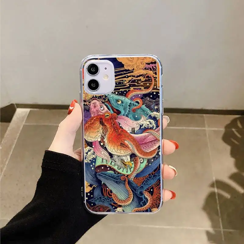 

Japanese Style Art Japan aesthetics Phone Case Transparent for iPhone 6 7 8 11 12 s mini pro X XS XR MAX Plus