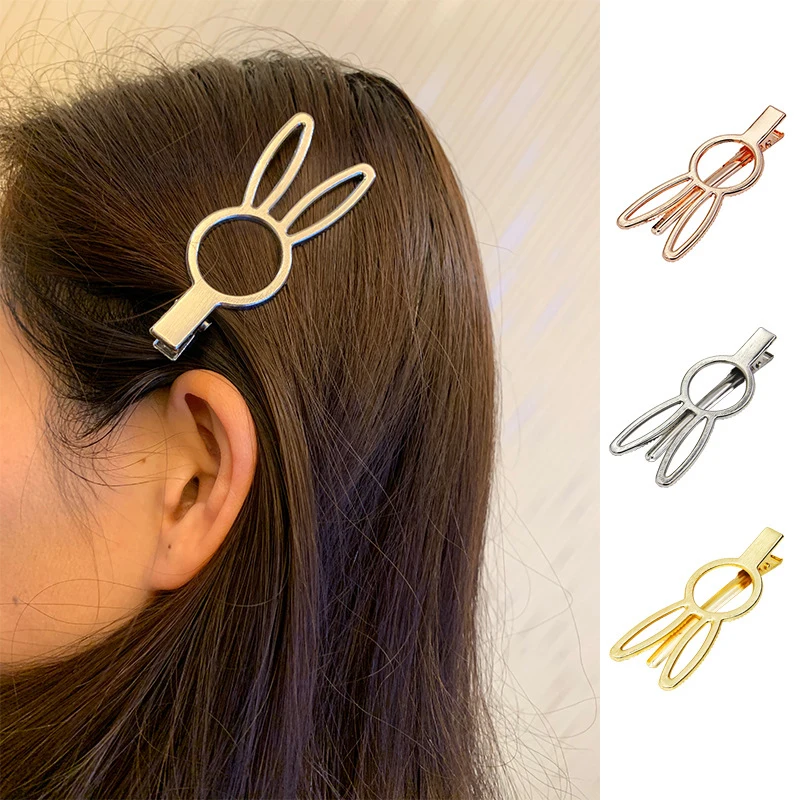 

Rose Gold Cute Hairpins for Teens Fashion Non Slip Alloy Spring Clip Side Clips Make-up Bangs Clip Hair Rabbit Hollow Hair Clip