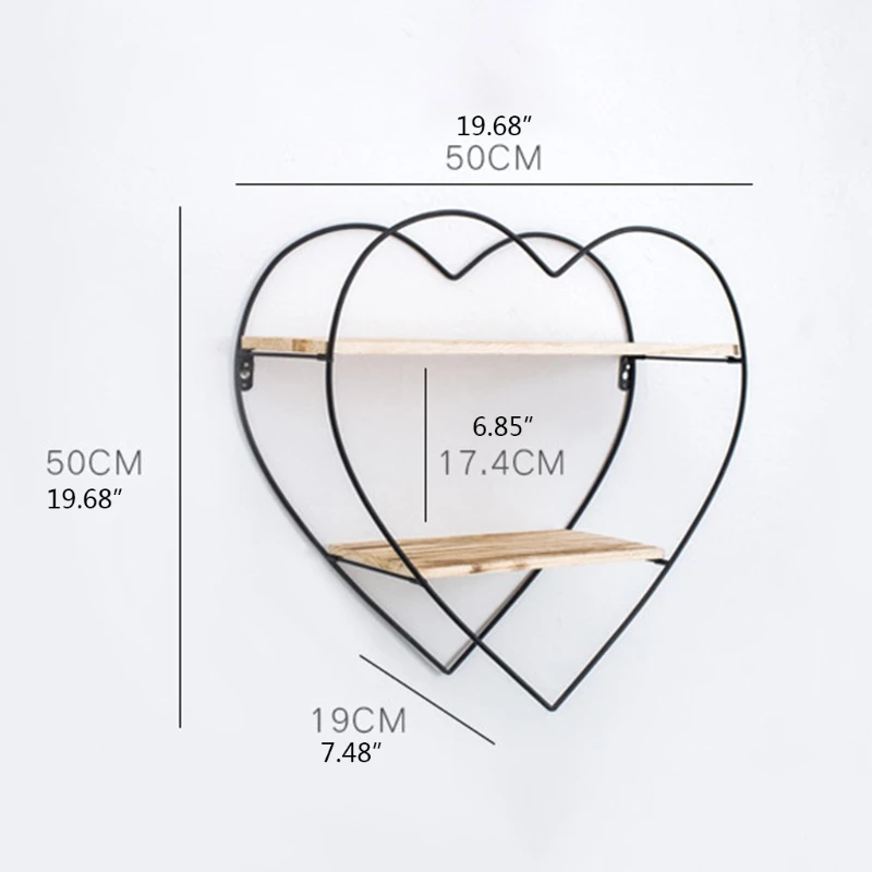 

2 Layer Floating Shelf Black Heart Shelves ,Wall-Mounted Metal Heart Wooded Rack Organizer Storage Farmhouse Design For