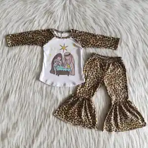 Leopard Jesus Fall/Winter Outfits For Baby Girls Long Sleeves Top Bell Bottom Pants Kids Sets Children Clothes Boutique Leopard Jesus Fall/Winter Outfits For Baby Girls Long Sleeves Top Bell Bottom Pants Kids Sets Children Clothes Boutique