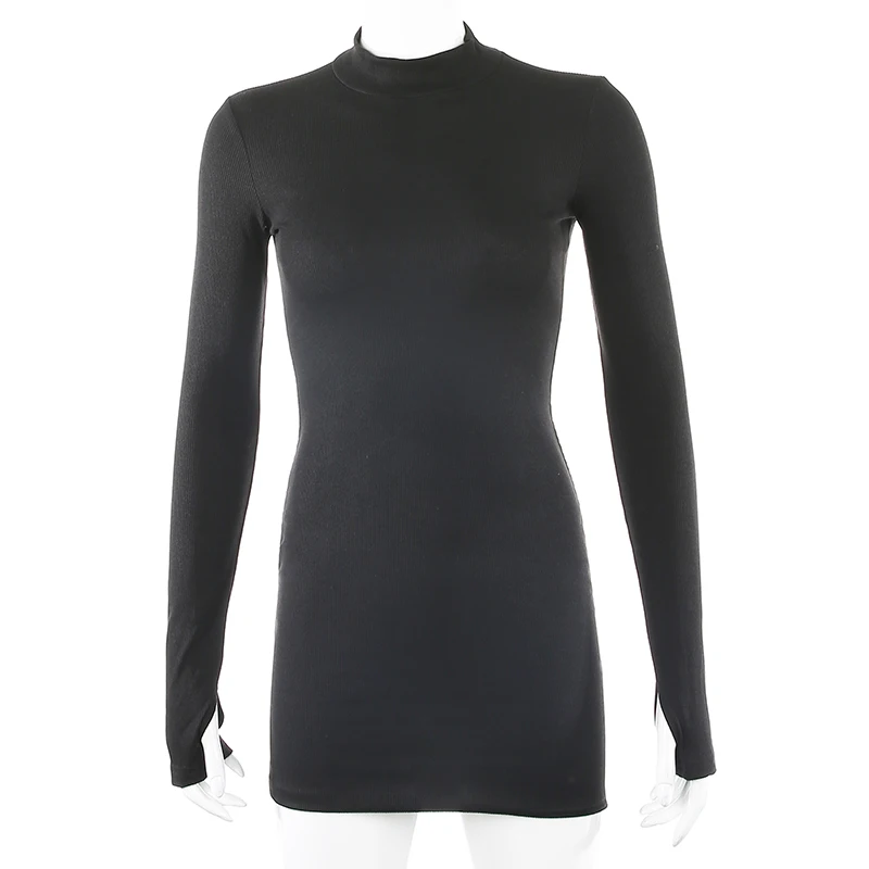 

Autumn Women Fashion Casual Sexy Club Polyester Round Neck Full Above Knee Mini Dress Vestido Clothes Clothing Dropshipping