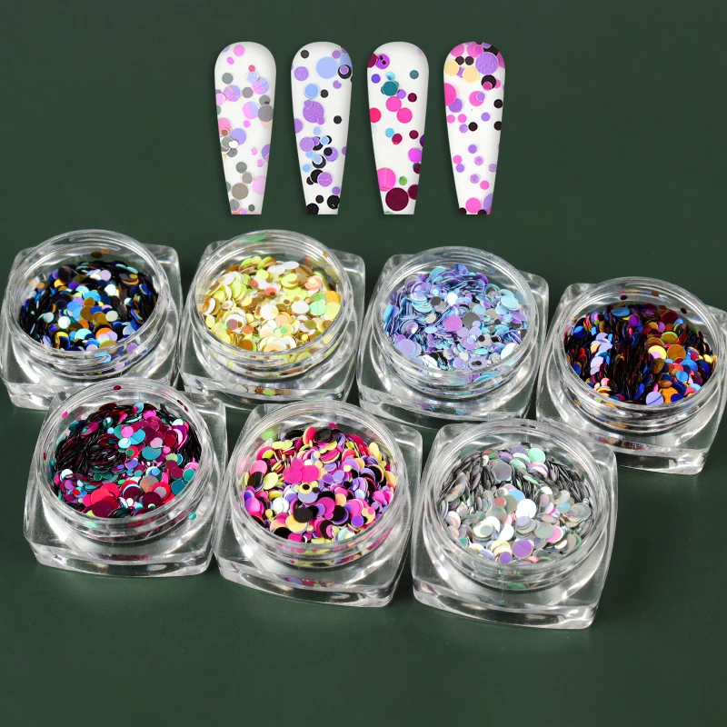 

7 Pcs/Set Round Flakes Mix Size Nail Decoration Mix Colour Ornaments Manicure Sequins Star Nail Salon Supplies Accessories