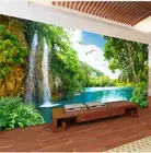 Настенная бумага с водопадом, настенная 3D Бумага с изображением леса, зеленых гор, природного ландшафта, для гостиной, художественный декор для стен