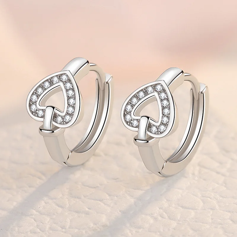 

925 Sterling Silver Crystal Heart Stud Earrings For Women Engagement Party Jewelry Oorbellen eh1290