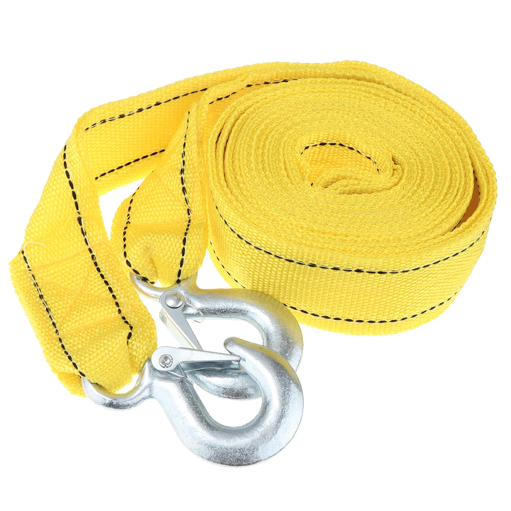

4M Heavy Duty 5 Ton Car Tow Cable Towing Pull Rope Strap Hooks Yellow