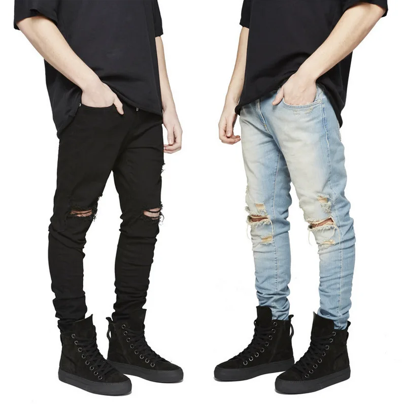 

Wimilous Men's Jeans Big Ripped Hole High Street Stretch Slim Fit Pants Trendy Skinny Trousers