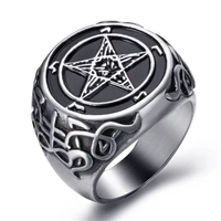 elfasio mens stainless steel ring baphomet goat pentagram satanic leviathan cross devil demon star biker jewelry size 7 15