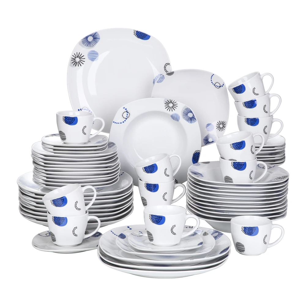 

VEWEET EDSON набор из 30/60 керамического фарфора с обеденной тарелкой, десертной тарелкой, тарелкой для супа, чашкой, блюдцем