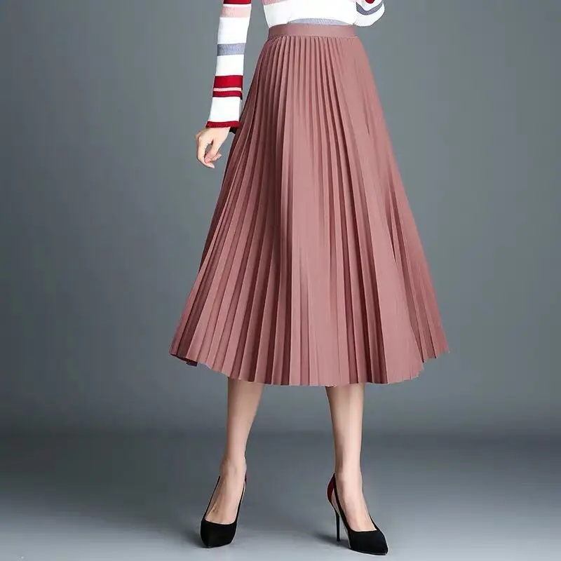 

Ladies Autumn Winter Women Skirt High Waisted Elegant Sexy Causal Pleated Fashion Female Long Solid Elegant New Skirts Q70