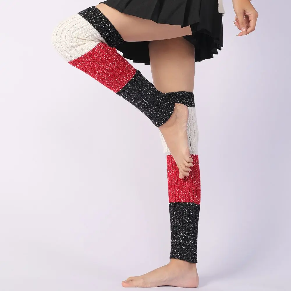 

Thicken Lengthen Women's knitted Leg Warmers Autumn Winter Wool Boot Cuffs Socks Female Knee Foot Cover Patchwork Knee-stocks
