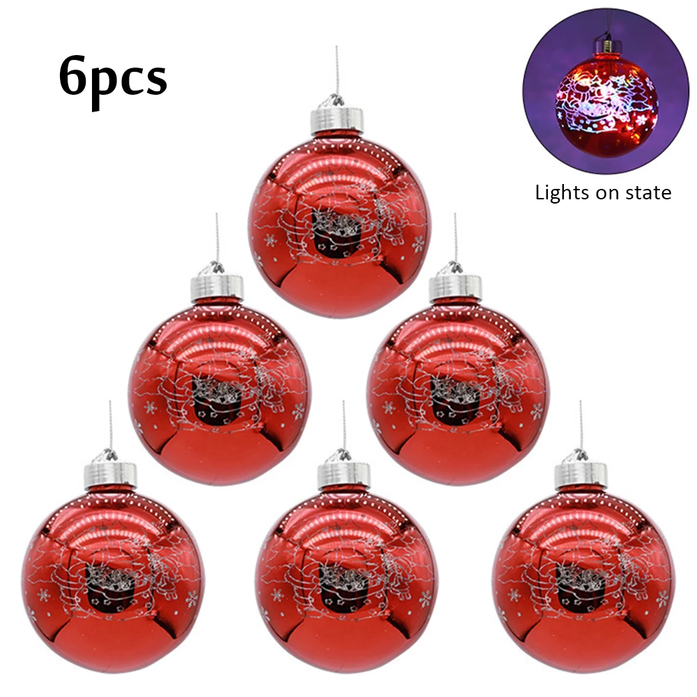 

6Pcs/Set Christmas Shatterproof Ball with LED Lights Battery Operated Shiny Glitter Luminous Hanging Pendant Xmas Tree Wedding