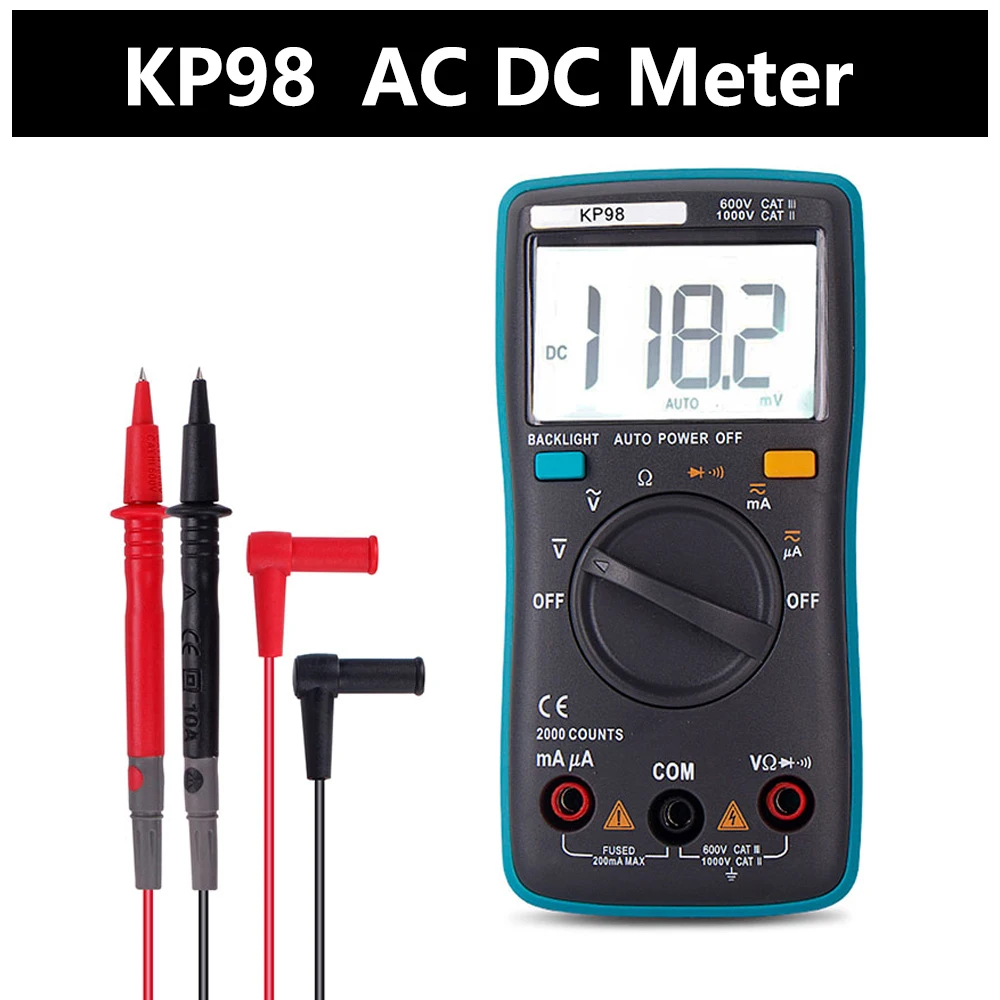 

Мультиметр с автоматическим диапазоном, истинное среднеквадратичное значение, амперметр переменного/постоянного тока, вольтметр, конденсатор, частота, диод, температура KP102 KP100 1999-6000 отсчетов