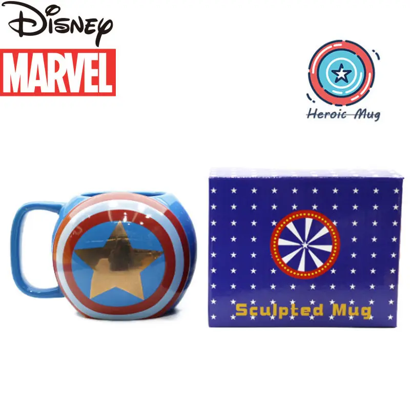 

Disney Creative Ceramic Cup Marvel Peripheral Captain America Shield Shape Mug Office Bone China Water Cup Coffee Cup