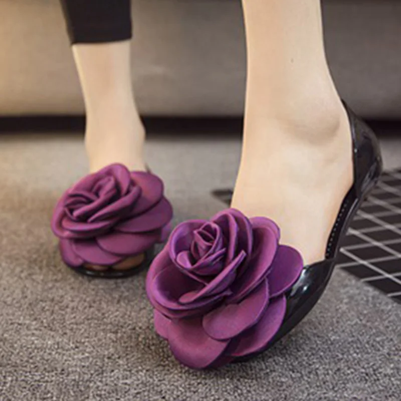Сандалии женские с открытым носком плоская подошва туфли желе цветами