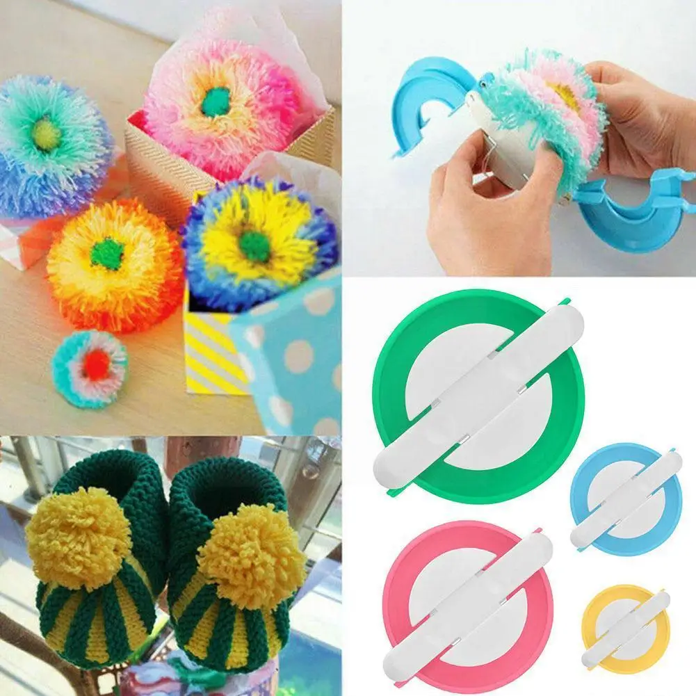 

1 Set Essential Pom-pom Pom Maker Fluff Ball Weaver Diy Tool - Set Needle Random Color Craft Knitting A8s5
