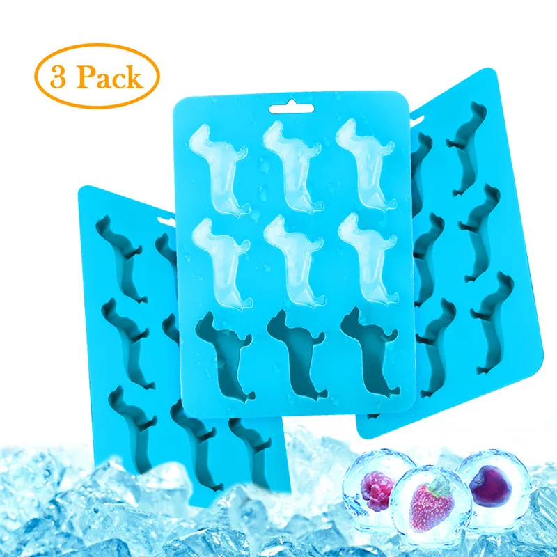 

3Pack 9 Cubes Dog Shape Ice Cube Maker 3D Ice Cream Silicone Mold for Whiskey Wine Cocktail Cold Drink Bar BPA Free Kitchen Tool