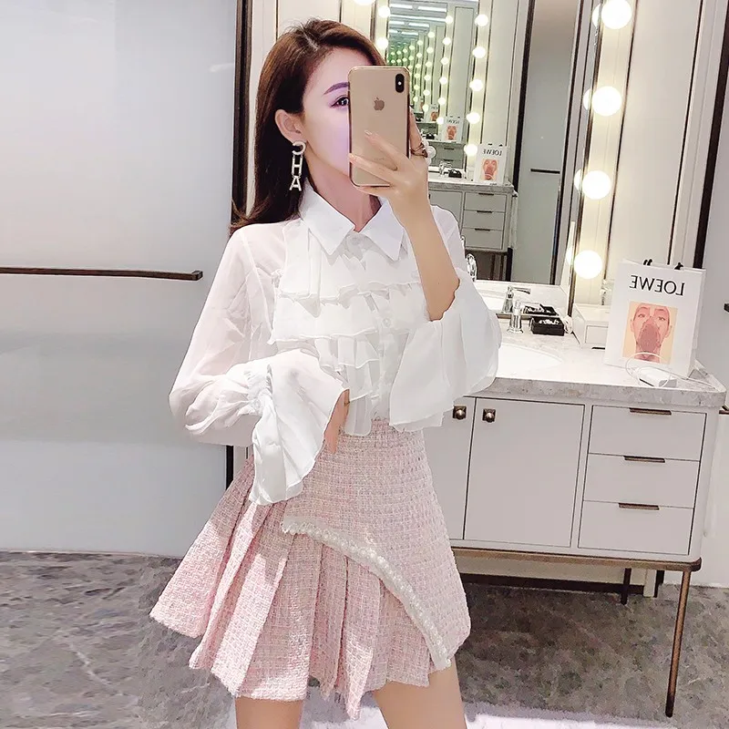 Милый розовый комплект из 3 предметов женская уличная одежда 2020 белая рубашка с